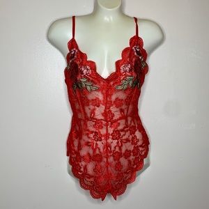 AVIDLOVE Teddy Lingerie Stretchy Lace Scalloped Edged Embroidered Appliqué Med